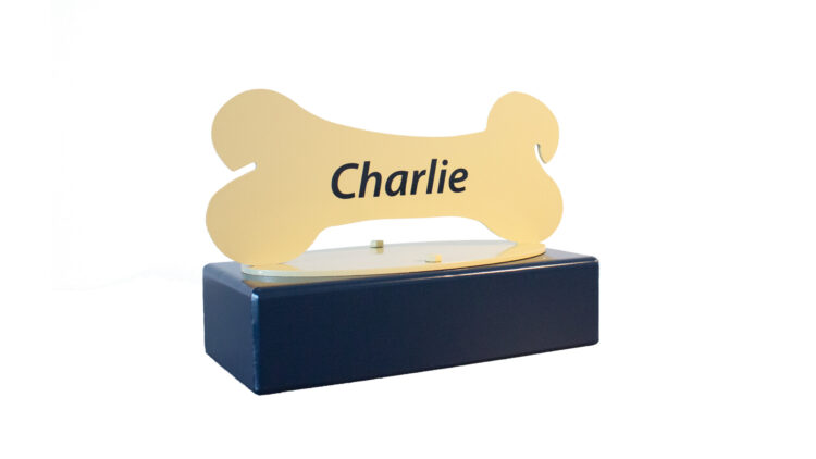 bone steel dog urn with name Charlie cremation urn