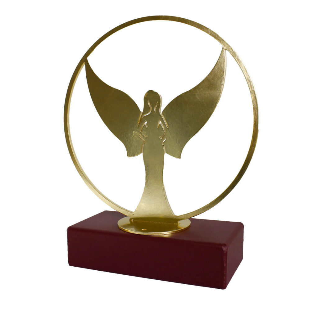 Buy Exclusive Luxurious Gold Plated Angel Cremation Urn on deep red ash container for sale